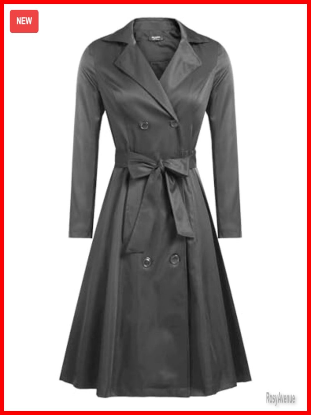 Women's Double-Breasted Trench Coat with Belt Thigh Length